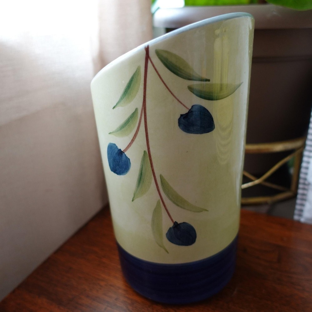 Ceramic JAM pottery vase crock kitchen storage olive branch Italy 9 inches tall